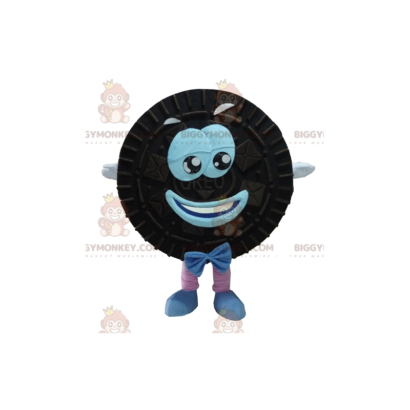 Costume da mascotte Oreo torta rotonda nera e blu sorridente