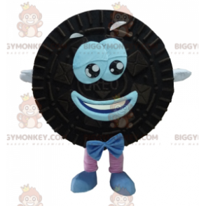 Costume da mascotte Oreo torta rotonda nera e blu sorridente