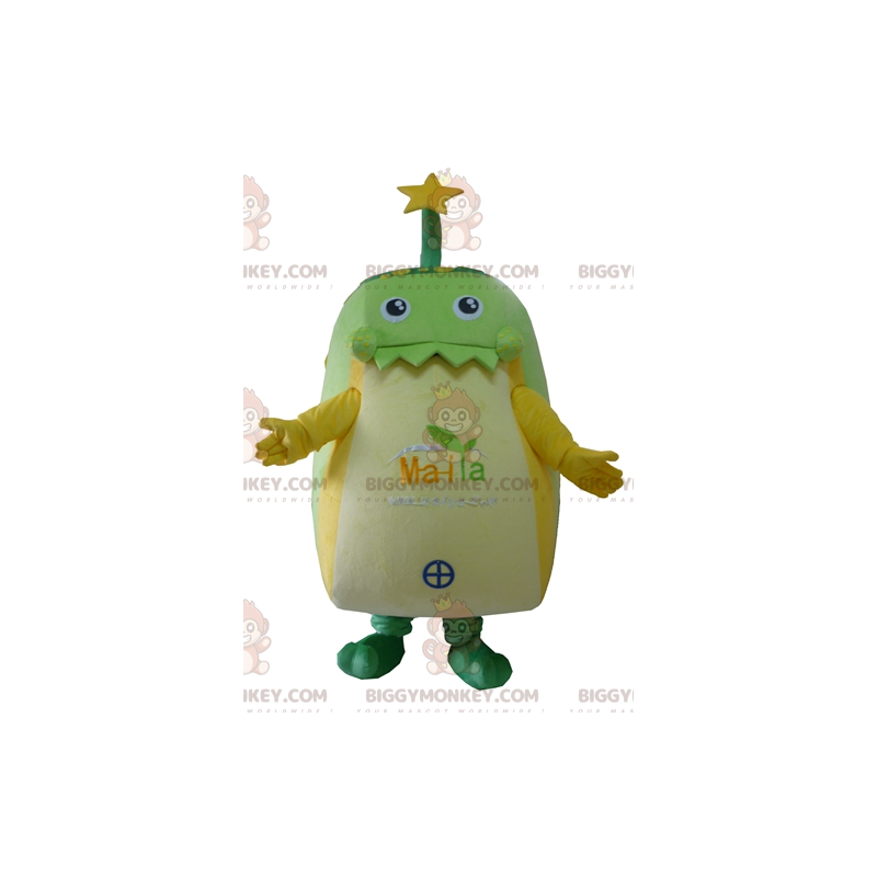 Costume de mascotte BIGGYMONKEY™ de bonhomme vert à pois jaunes