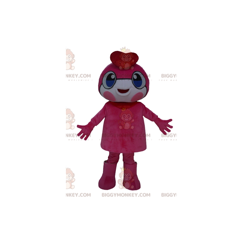 Traje de mascote BIGGYMONKEY™ Pink Man com olhos azuis e boina