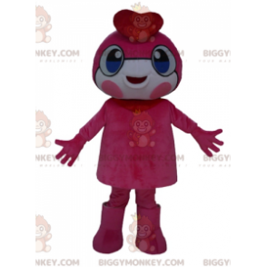 Traje de mascote BIGGYMONKEY™ Pink Man com olhos azuis e boina