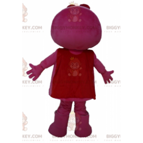 Traje de mascote BIGGYMONKEY™ Pink Man com olhos azuis e boina