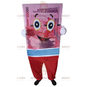 Costume mascotte BIGGYMONKEY™ di banconote giganti rosa blu e