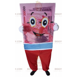 Disfraz de mascota BIGGYMONKEY™ de billete gigante rosa, azul y