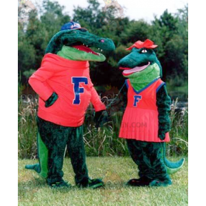 Costume de mascotte BIGGYMONKEY™ de couple de crocodiles verts