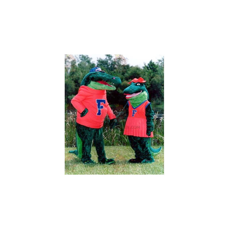 Costume de mascotte BIGGYMONKEY™ de couple de crocodiles verts
