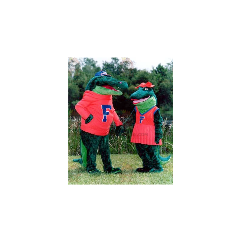 Green Crocodile Couple BIGGYMONKEY™ Mascot Costume -