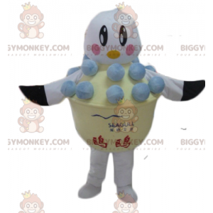 Traje de mascote BIGGYMONKEY™ Pássaro branco e preto em um pote