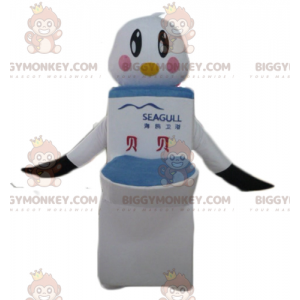 Traje de mascote BIGGYMONKEY™ Pássaro branco e preto com vaso