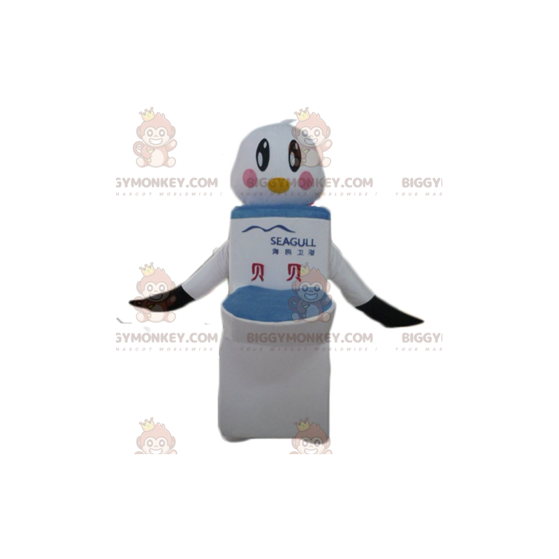 Traje de mascote BIGGYMONKEY™ Pássaro branco e preto com vaso