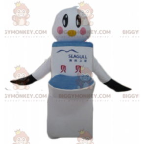 Traje de mascote BIGGYMONKEY™ Pássaro branco e preto com vaso