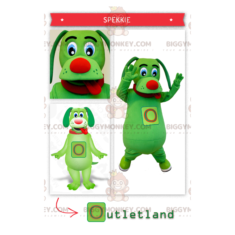 BIGGYMONKEY™ Costume mascotte cane verde con la lingua fuori -