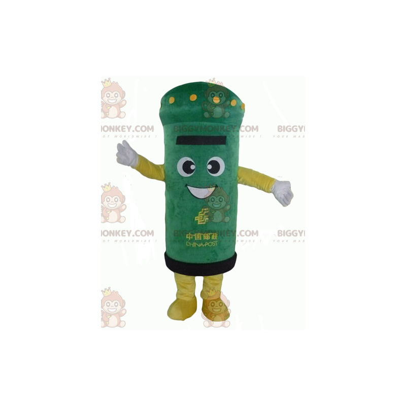 Very Smiling Green and Yellow Mailbox BIGGYMONKEY™ Mascot