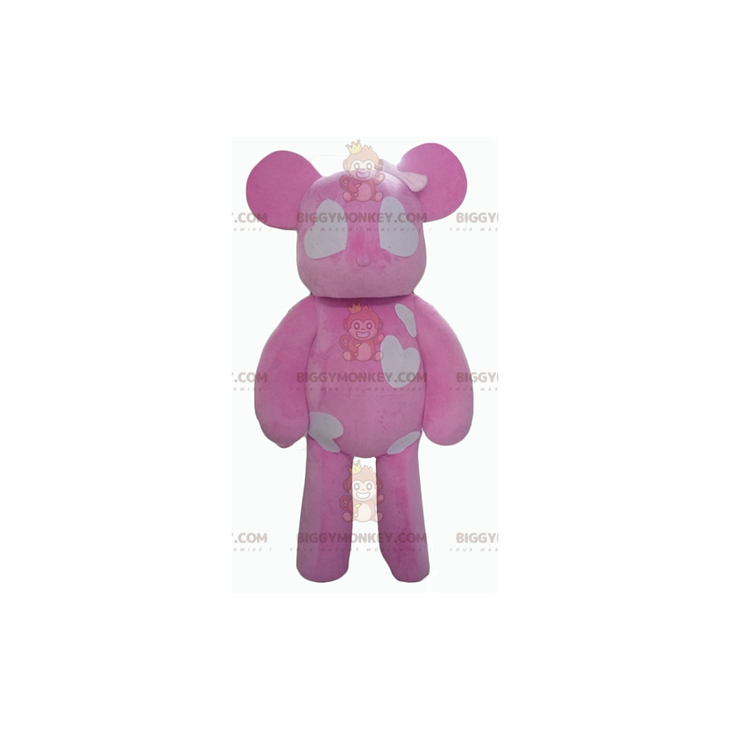 BIGGYMONKEY™ Maskottchen-Kostüm Rosa-weißer Teddybär mit Herzen