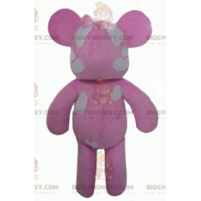 BIGGYMONKEY™ Maskottchen-Kostüm Rosa-weißer Teddybär mit Herzen