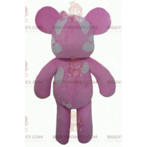 Traje de mascote BIGGYMONKEY™ ursinho de pelúcia rosa e branco