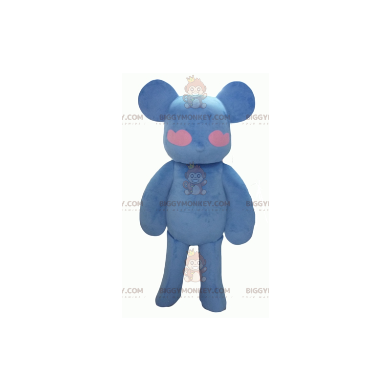 Disfraz de mascota de oso de peluche azul y rosa con corazones
