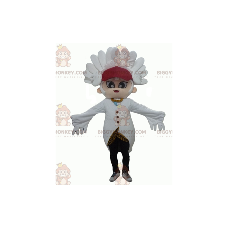 Στολή μασκότ Snowman BIGGYMONKEY™ με λευκά φτερά και λοφίο -