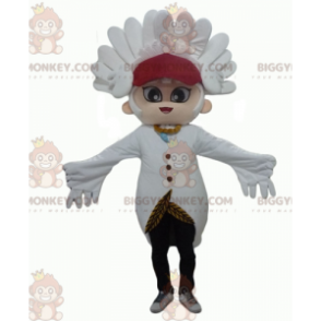 Snowman BIGGYMONKEY™ Mascot Costume with White Feathers and