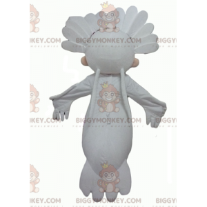 Sneeuwman BIGGYMONKEY™ mascottekostuum met witte veren en