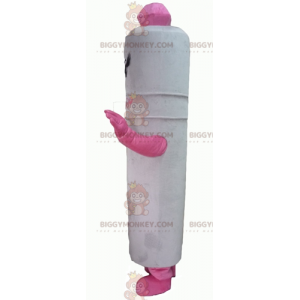 Costume mascotte BIGGYMONKEY™ con penna gigante bianca e rosa -