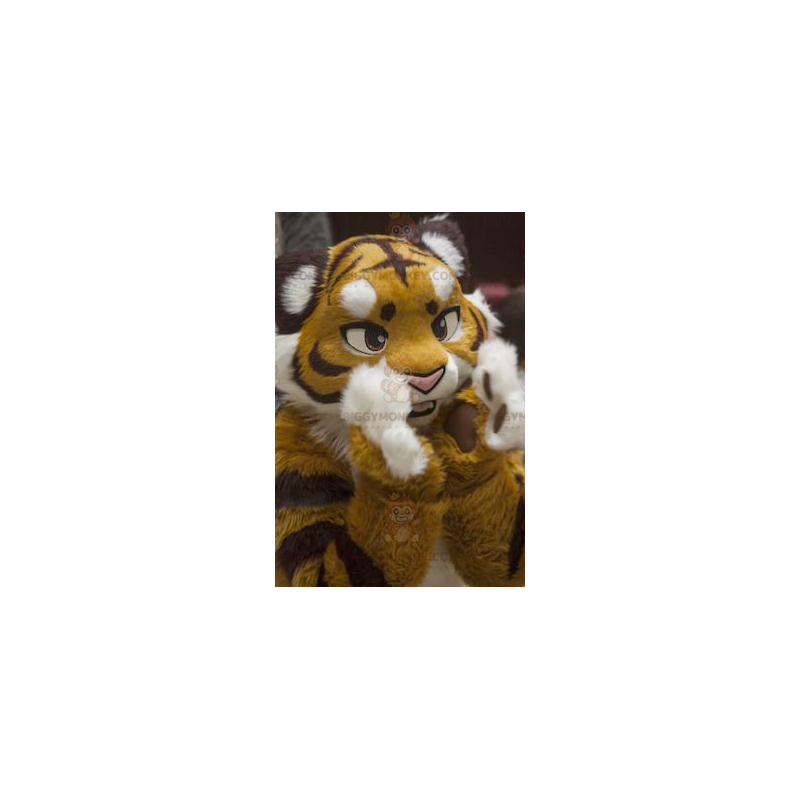 Svart och vit gul tiger BIGGYMONKEY™ maskotdräkt - BiggyMonkey