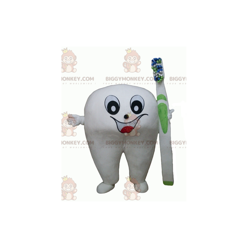 Giant White Tooth Στολή μασκότ BIGGYMONKEY™ με οδοντόβουρτσα -