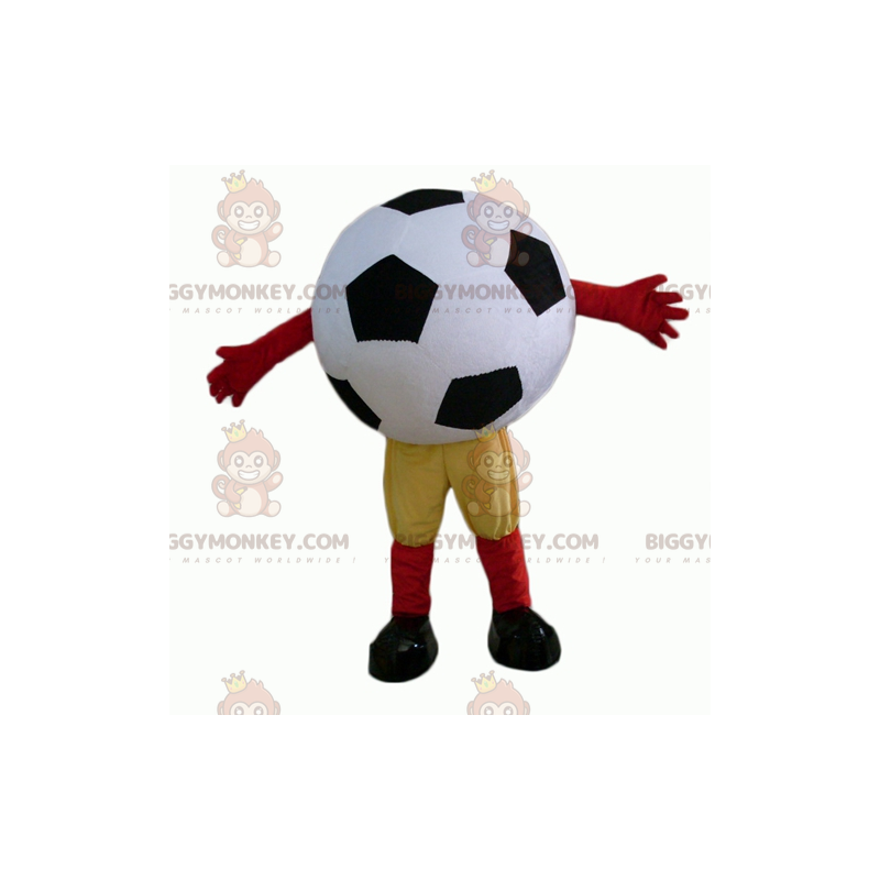 Ασπρόμαυρη στολή μασκότ της γιγάντιας μπάλας ποδοσφαίρου