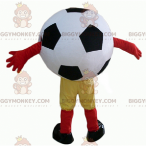 Traje de mascote gigante preto e branco de bola de futebol