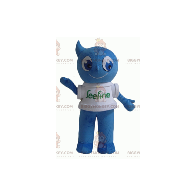 Traje de mascote de boneco de neve azul sorridente BIGGYMONKEY™