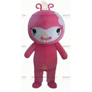 BIGGYMONKEY™ Costume da mascotte Pupazzo di neve rosa e bianco