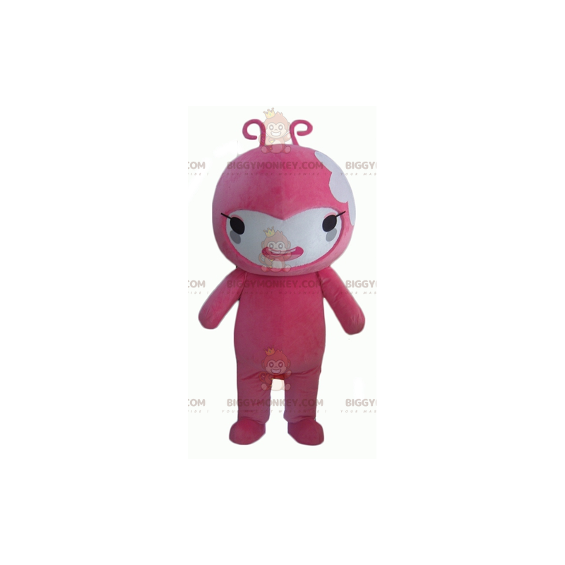 Costume de mascotte BIGGYMONKEY™ de bonhomme rose et blanc avec