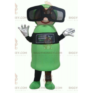 Grøn og sort snemand BIGGYMONKEY™ maskotkostume med 3D-briller