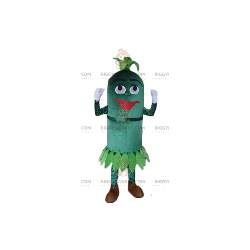 Traje de mascote de planta de boneco de neve oval todo verde