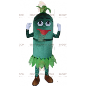 Traje de mascote de planta de boneco de neve oval todo verde