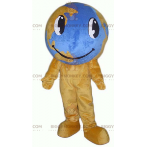 Costume da mascotte gigante marrone e blu della mappa del mondo