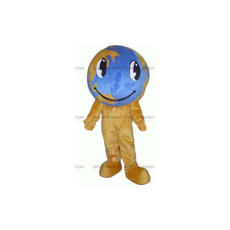 Costume da mascotte gigante marrone e blu della mappa del mondo