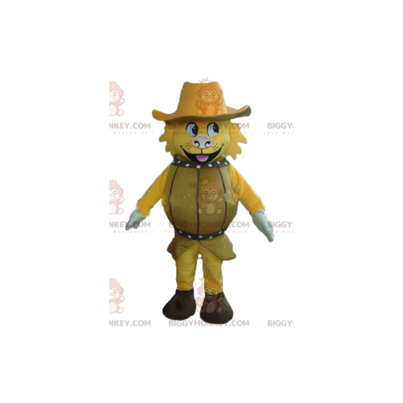 BIGGYMONKEY™ Yellow Dog in Barrel Mascot Costume with Hat -