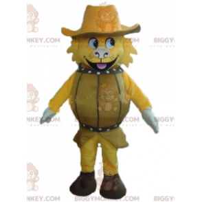 BIGGYMONKEY™ keltainen koira tynnyrissä maskottiasu ja hattu -