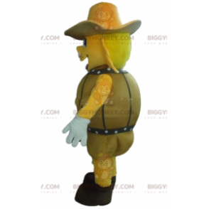 Costume de mascotte BIGGYMONKEY™ de chien jaune dans un tonneau