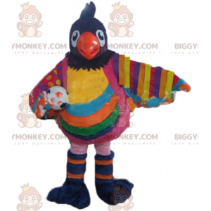 BIGGYMONKEY™ Großes buntes Vogel-Maskottchen-Kostüm mit Ballon