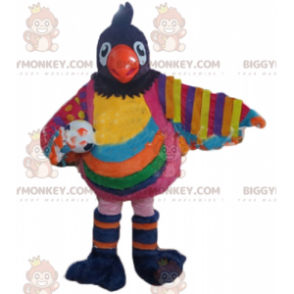 BIGGYMONKEY™ Großes buntes Vogel-Maskottchen-Kostüm mit Ballon