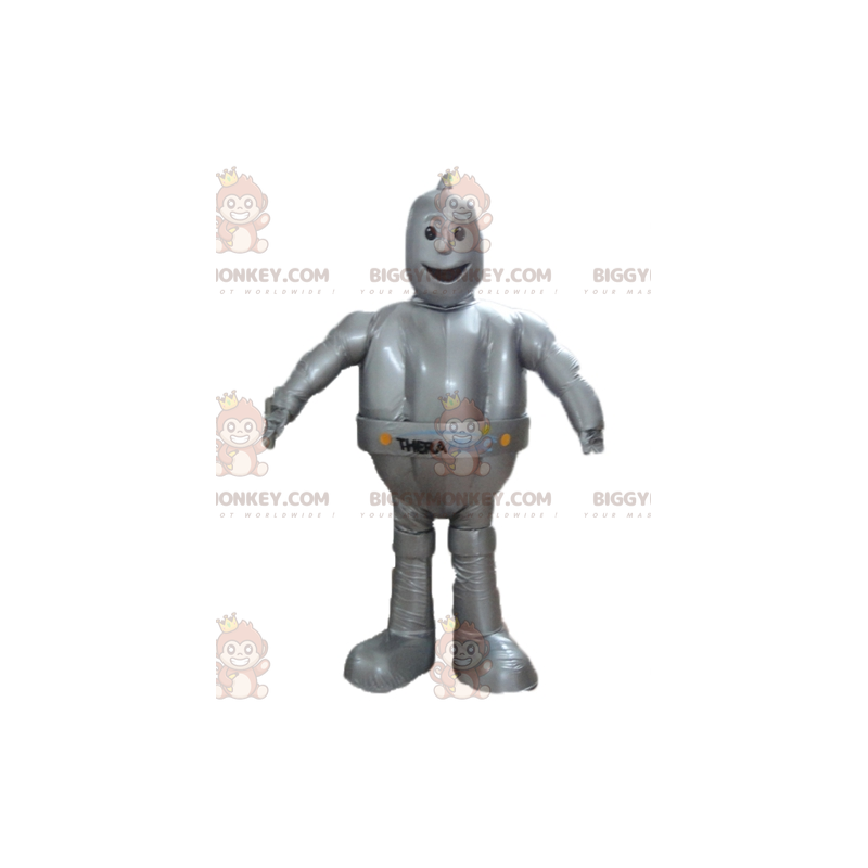 Kæmpe smilende metallisk grå robot BIGGYMONKEY™ maskotkostume -