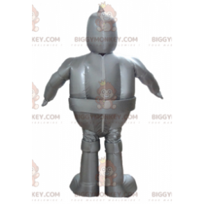 Disfraz de mascota robot gigante gris metalizado sonriente