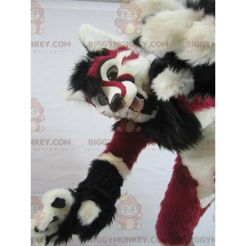 Disfraz de mascota de guepardo rojo, blanco y negro