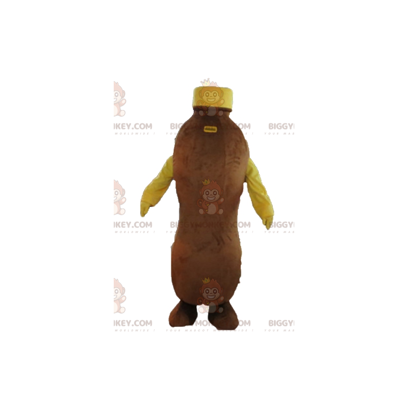 Kostým maskota BIGGYMONKEY™ z hnědé a žluté čokoládové láhve na