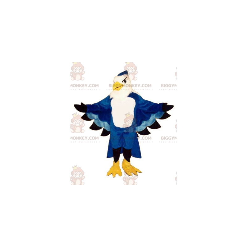 Traje de mascote de águia azul e branca BIGGYMONKEY™ –