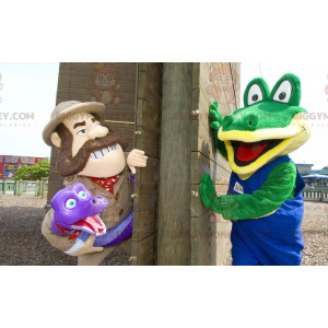 2 BIGGYMONKEY™s mascot a green crocodile and an explorer