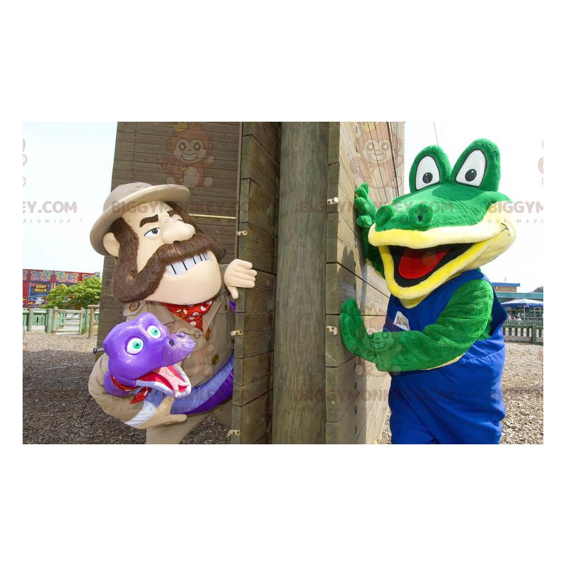 2 BIGGYMONKEY™s mascot a green crocodile and an explorer