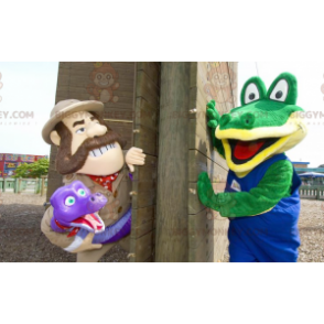 Duo de mascottes BIGGYMONKEY™ un crocodile vert et un